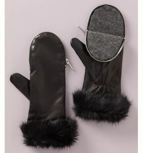 Anthropologie Lena Faux Fur-Cuffed Leather Mittens